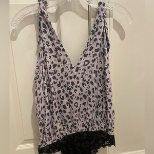 Free People Purple and Black Leopard Print Sleeveless Bodysuit